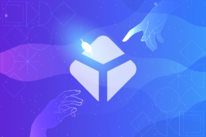 Blockchain logo and hands trying to recover lost password