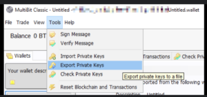 exporting multibit classic private keys during recovery process